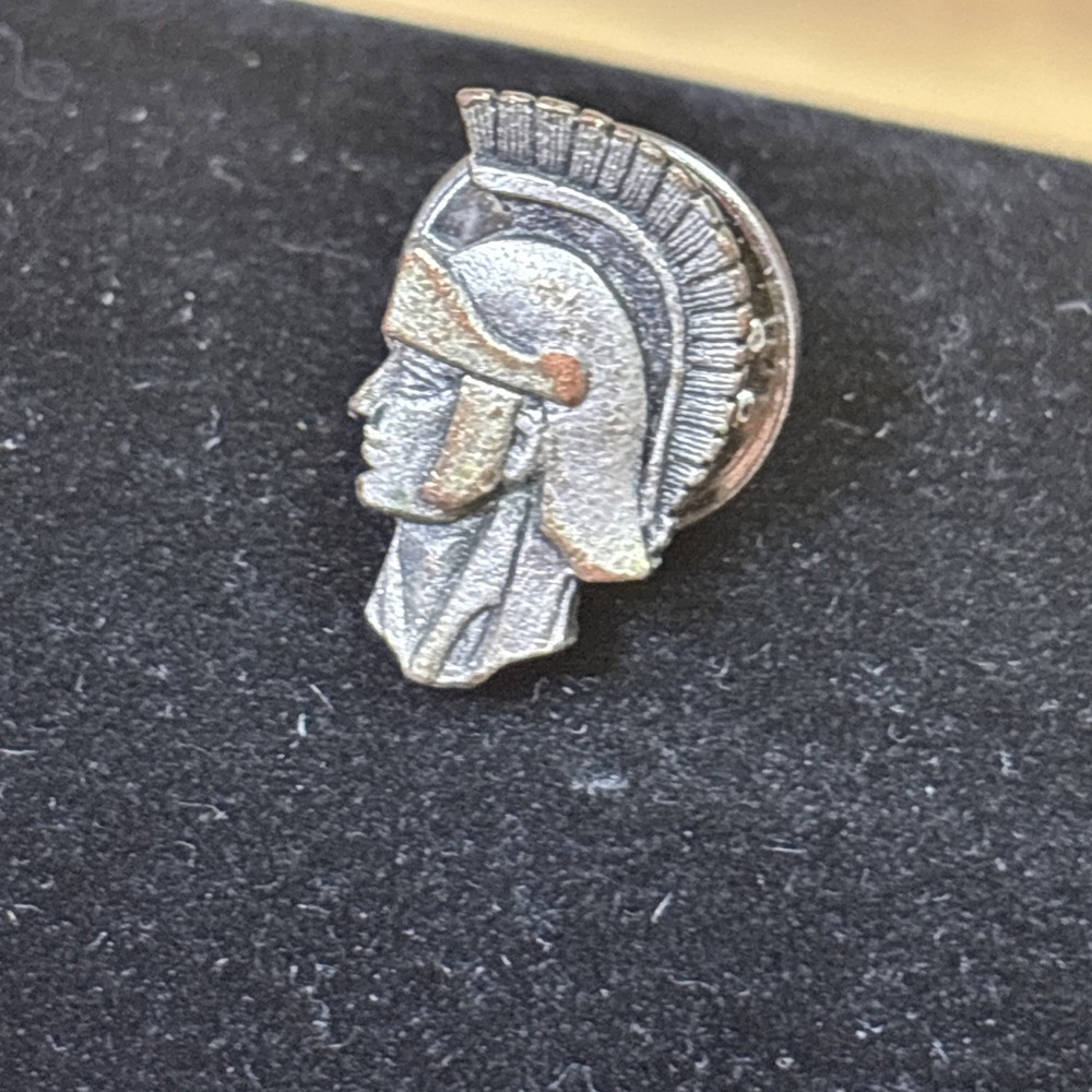 Vintage Pewter Trojan Spartan Warrior Helmet Lapel Pin Tie Tack Silver Tone